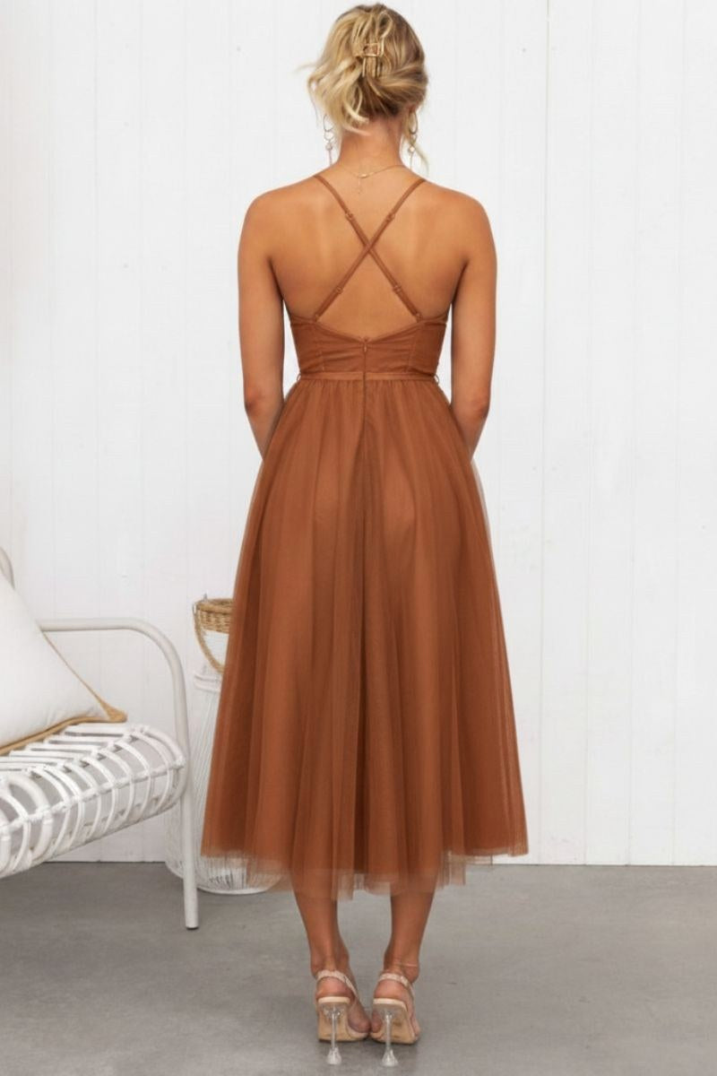 Cambria | Women's Tulle Midi Dress - Black