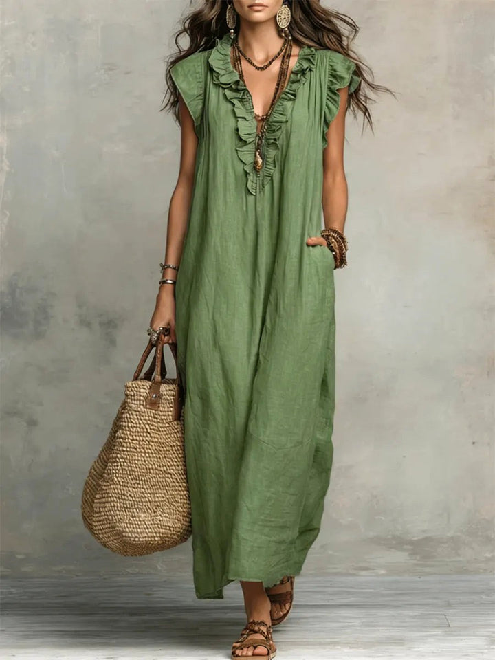 Camelia | Women's Boho Linen Cotton Maxi Dress - image 2