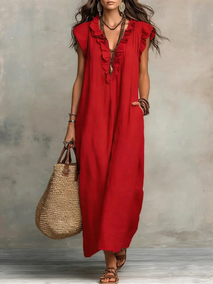 Camelia | Women's Boho Linen Cotton Maxi Dress - image 4
