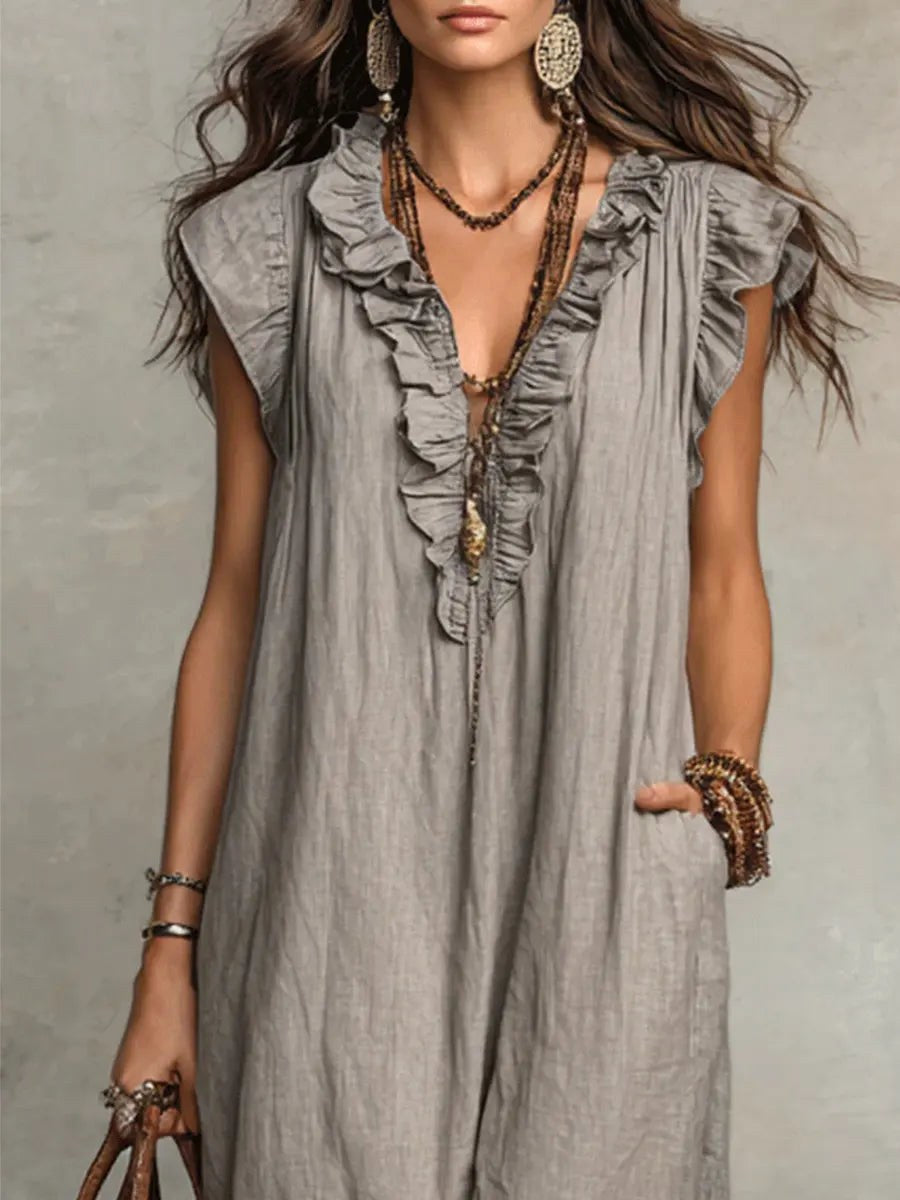 Camelia | Women's Boho Linen Cotton Maxi Dress - image 9