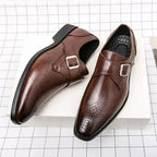 Cameron | Men's Dress Shoes with Single Strap Buckle, Formal Strap Loafers | Animated Apparel | Brown