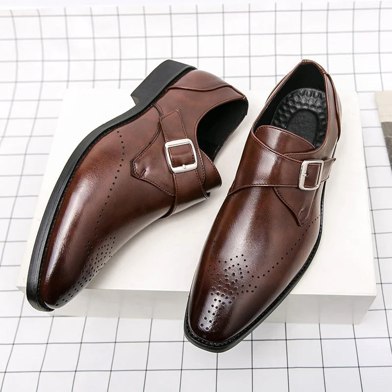 Cameron | Men's Dress Shoes with Single Strap Buckle, Formal Strap Loafers | Animated Apparel | Brown