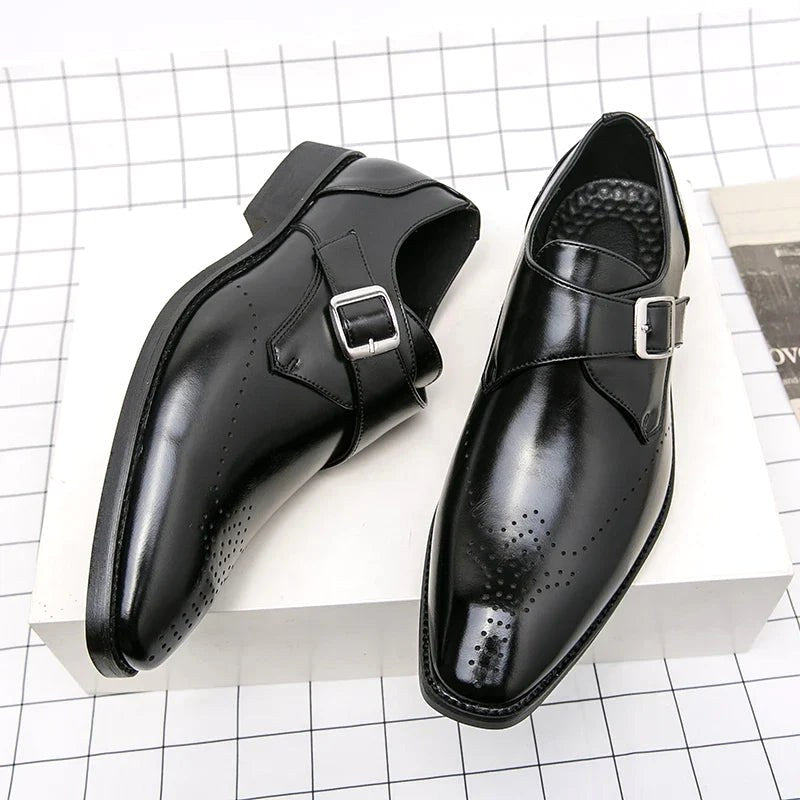 Cameron | Men's Dress Shoes with Single Strap Buckle, Formal Strap Loafers | Animated Apparel | Black