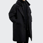 Cameron | Men's Hooded Mid-Length Trench Coat, Structured Autumn Coat | Animated Apparel | Onyx Black