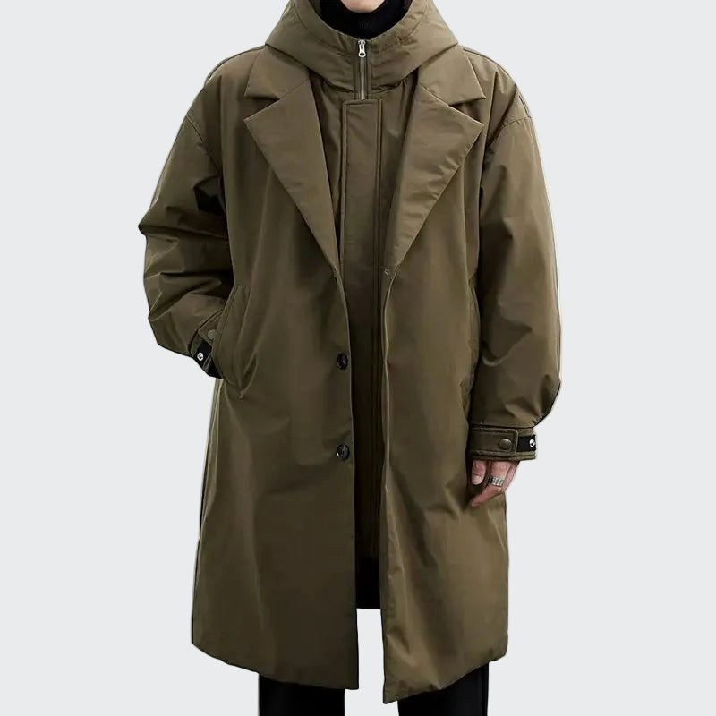 Cameron | Men's Hooded Mid-Length Trench Coat, Structured Autumn Coat | Animated Apparel