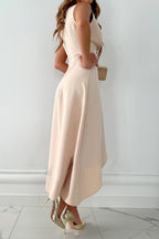 Caroline | Women's Wrap-Front Maxi Dress, Asymmetric Drapery Evening Dress | Animated Apparel