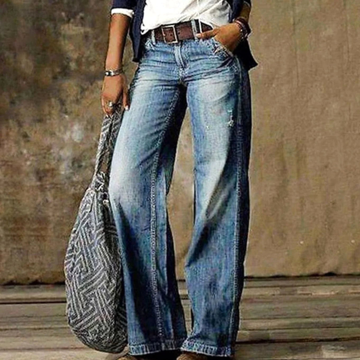 Camille | Women's High-Waist Wide-Leg Jeans, Relaxed Straight Denim Jeans | Animated Apparel | Light Blue