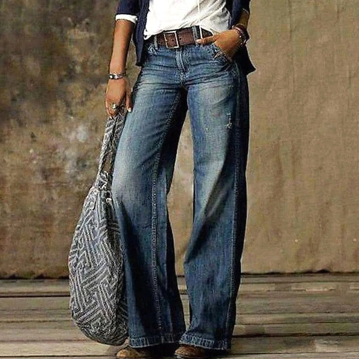 Camille | Women's High-Waist Wide-Leg Jeans, Relaxed Straight Denim Jeans | Animated Apparel | Blue