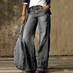 Camille | Women's High-Waist Wide-Leg Jeans, Relaxed Straight Denim Jeans | Animated Apparel | Light Grey