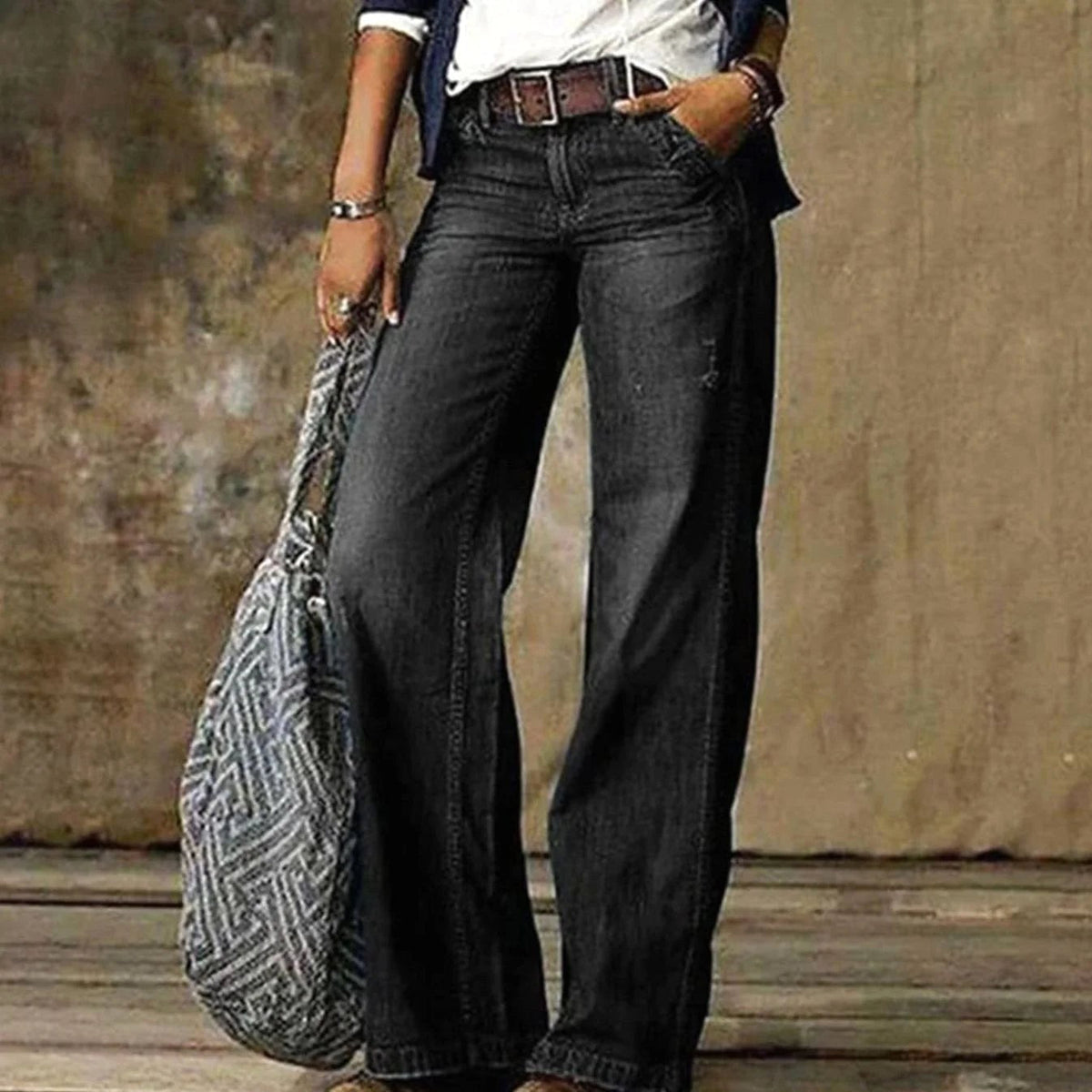 Camille | Women's High-Waist Wide-Leg Jeans, Relaxed Straight Denim Jeans | Animated Apparel | Grey