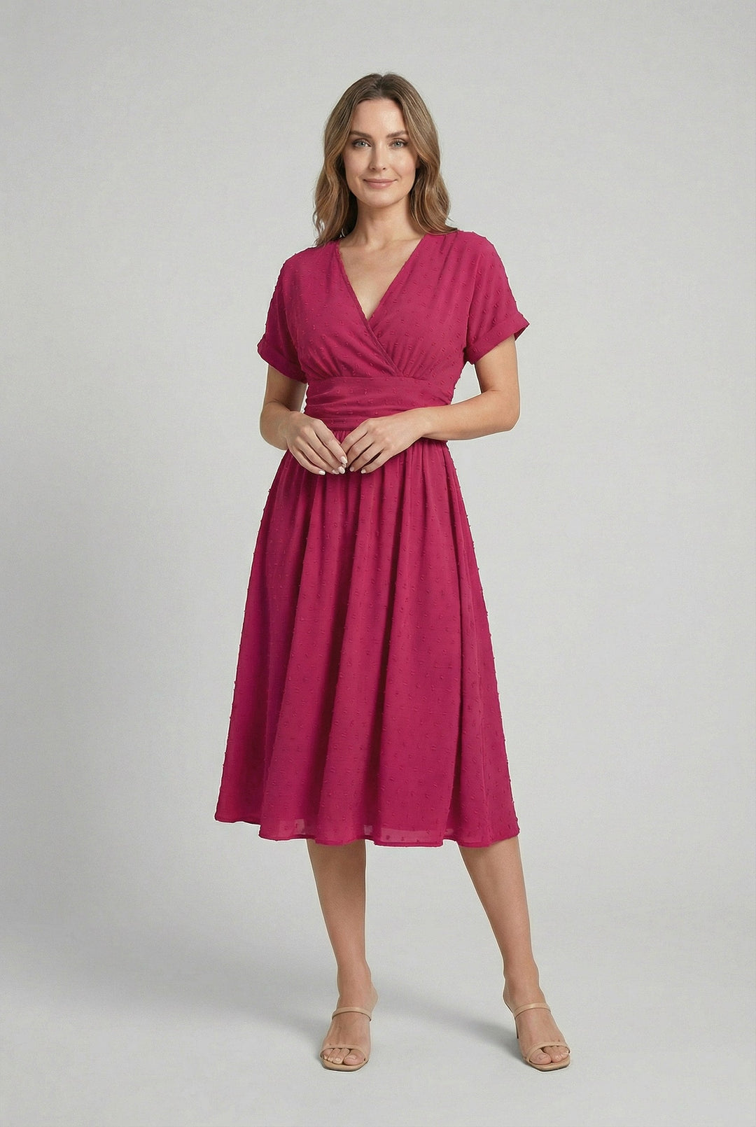 Camille | Women's V-Neck Pleated Midi Dress