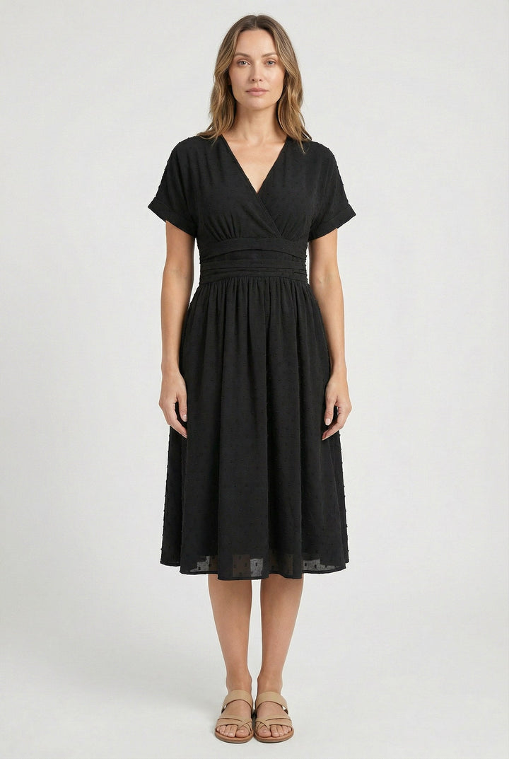 Camille | Women's V-Neck Pleated Midi Dress
