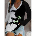 Caroline | Women's Halloween Graphic V-Neck Top, Long-Sleeve Festive Top | Animated Apparel | Dark Gray