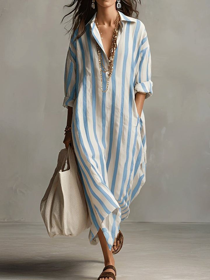 Caroline | Women's Striped A-Line Midi Dress - image 1