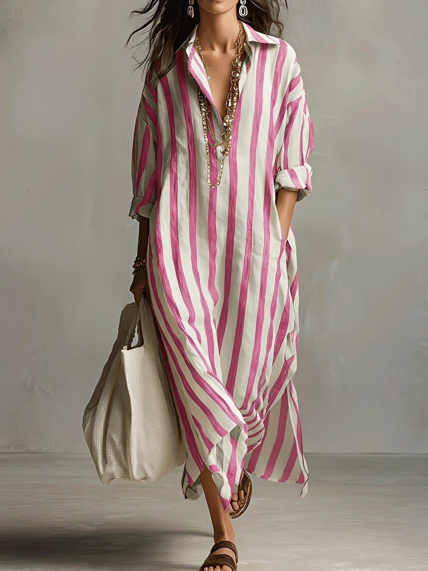 Caroline | Women's Striped A-Line Midi Dress - image 2