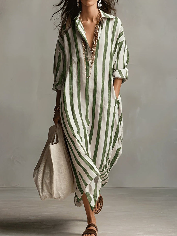 Caroline | Women's Striped A-Line Midi Dress - image 3