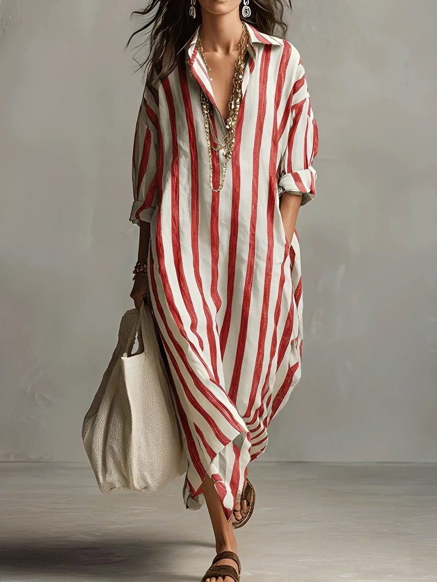 Caroline | Women's Striped A-Line Midi Dress - image 4