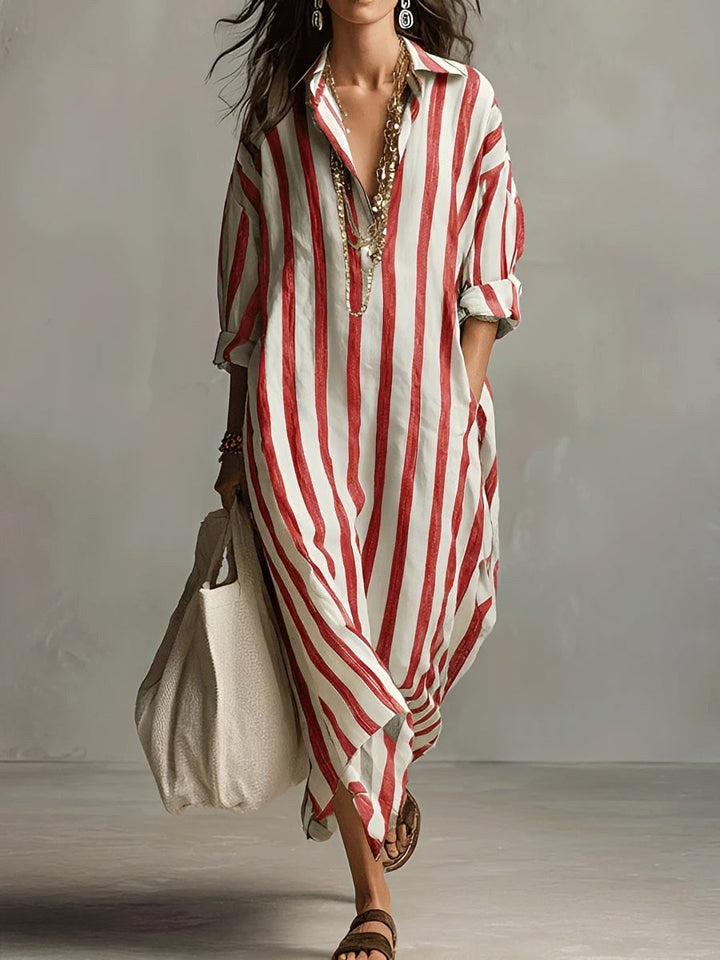 Caroline | Women's Striped A-Line Midi Dress - image 4