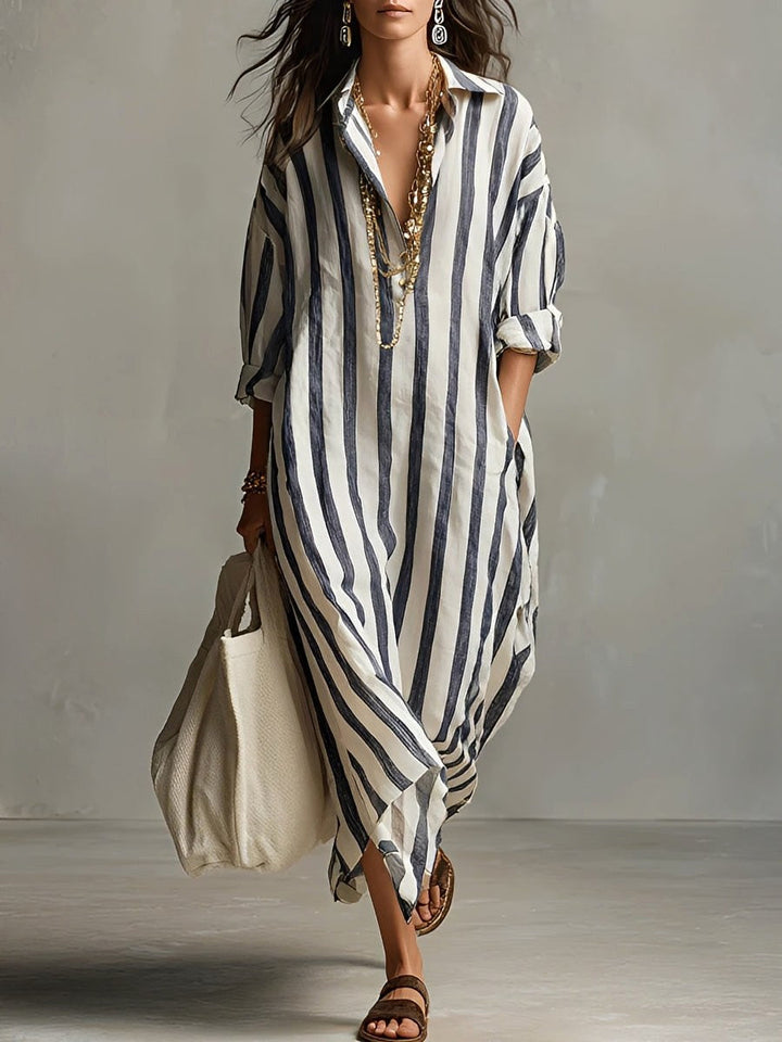 Caroline | Women's Striped A-Line Midi Dress - image 6