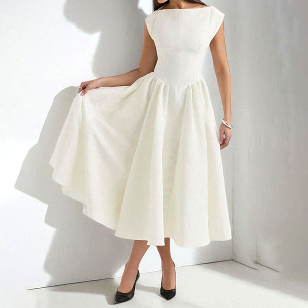 Caroline | Women's White Graduation Dress With Cap Sleeves - White