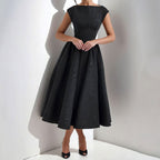 Caroline | Women's White Graduation Dress With Cap Sleeves - Black
