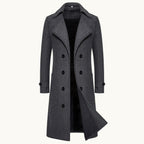 Carson | Men's Double Breasted Wool Trench Coat, Long Tailored Coat | Animated Apparel | Dark Grey