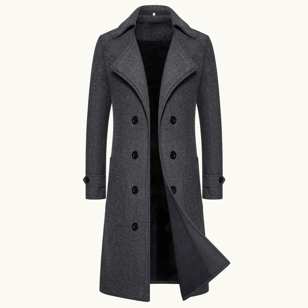 Carson | Men's Double Breasted Wool Trench Coat, Long Tailored Coat | Animated Apparel | Dark Grey