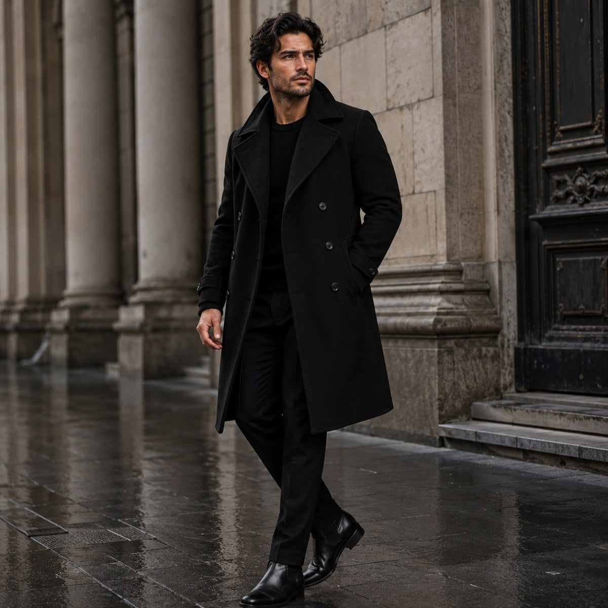 Carson | Men's Double Breasted Wool Trench Coat, Long Tailored Coat | Animated Apparel