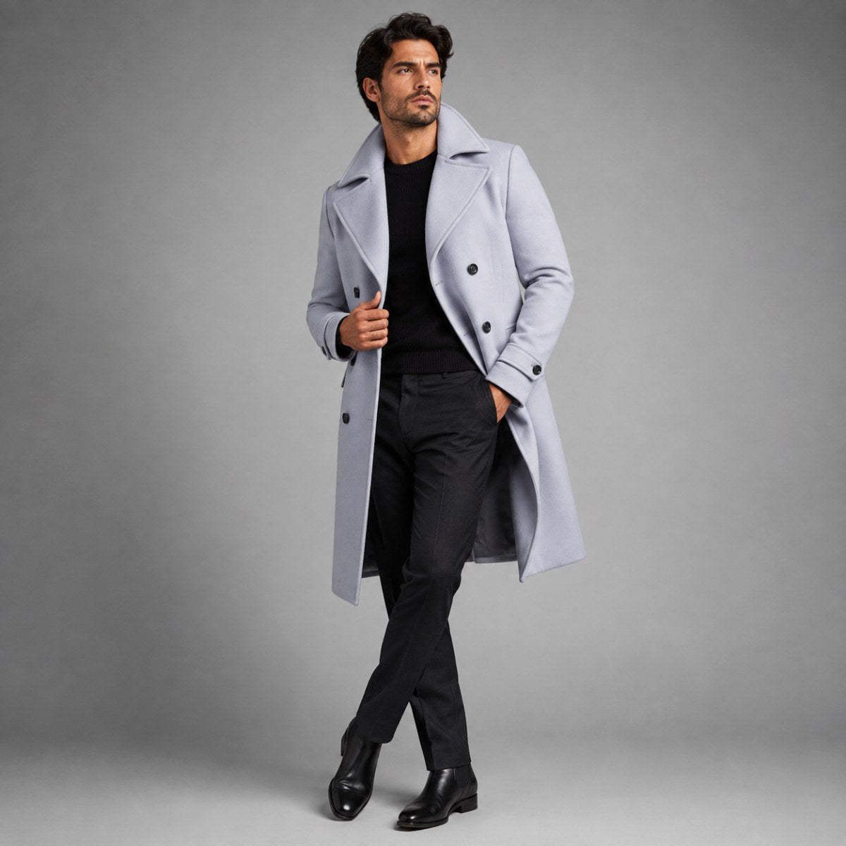 Carson | Men's Double Breasted Wool Trench Coat, Long Tailored Coat | Animated Apparel