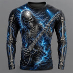Carter | Men's Long Sleeve Graphic Shirt, Skeleton Guitar Print Shirt | Animated Apparel | Blue