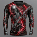 Carter | Men's Long Sleeve Graphic Shirt, Skeleton Guitar Print Shirt | Animated Apparel | Red