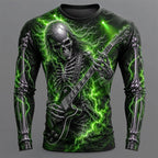 Carter | Men's Long Sleeve Graphic Shirt, Skeleton Guitar Print Shirt | Animated Apparel | Green