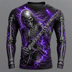 Carter | Men's Long Sleeve Graphic Shirt, Skeleton Guitar Print Shirt | Animated Apparel | Purple