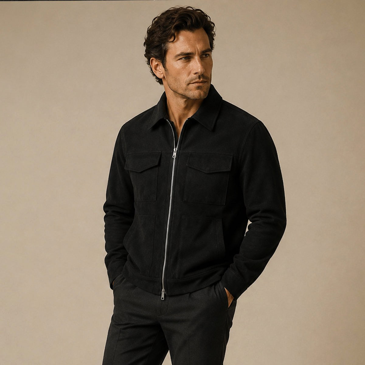 Carter | Men's Suede-Effect Jacket, Modern Smart Jacket | Animated Apparel | Grey