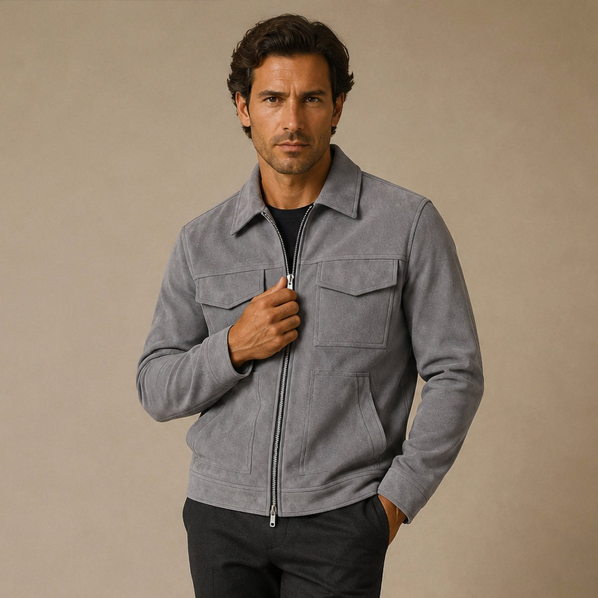 Carter | Men's Suede-Effect Jacket, Modern Smart Jacket | Animated Apparel
