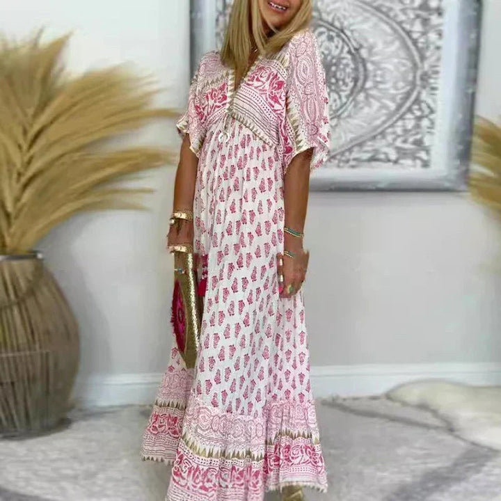 Cassidy | Women's Boho Print Maxi Dress - Pink