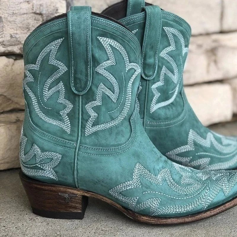 Cassidy | Women's Leather Cowgirl Boots With Western Stitching - Muted Turquoise