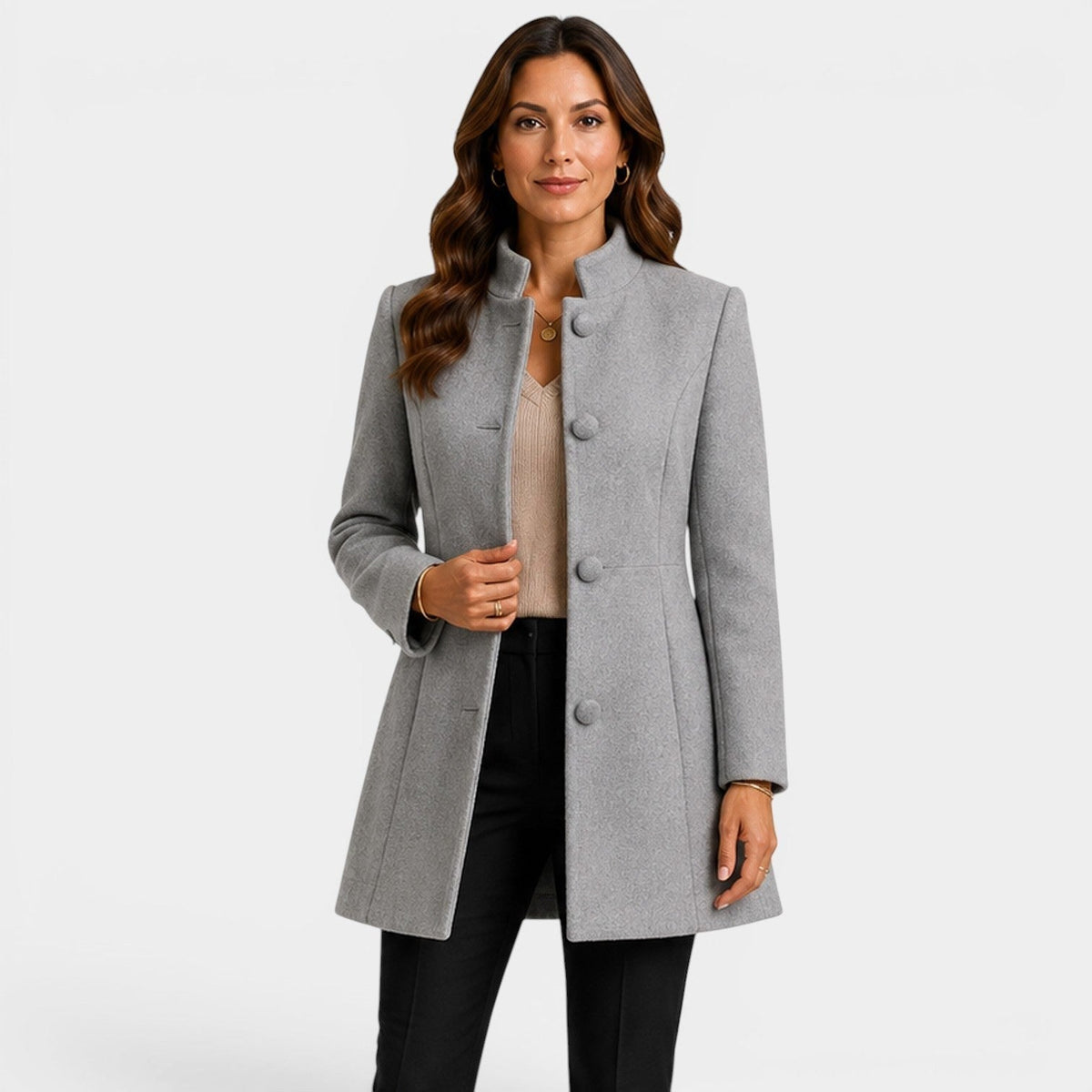 Valentina | Women's Fitted Wool Coat, Classic Button-Front Coat | Animated Apparel