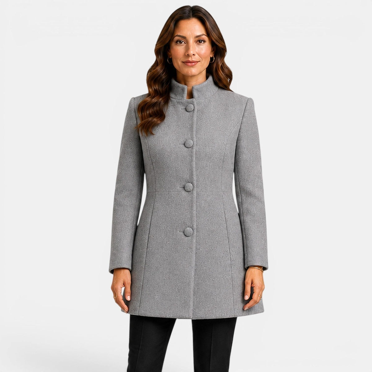 Valentina | Women's Fitted Wool Coat, Classic Button-Front Coat | Animated Apparel