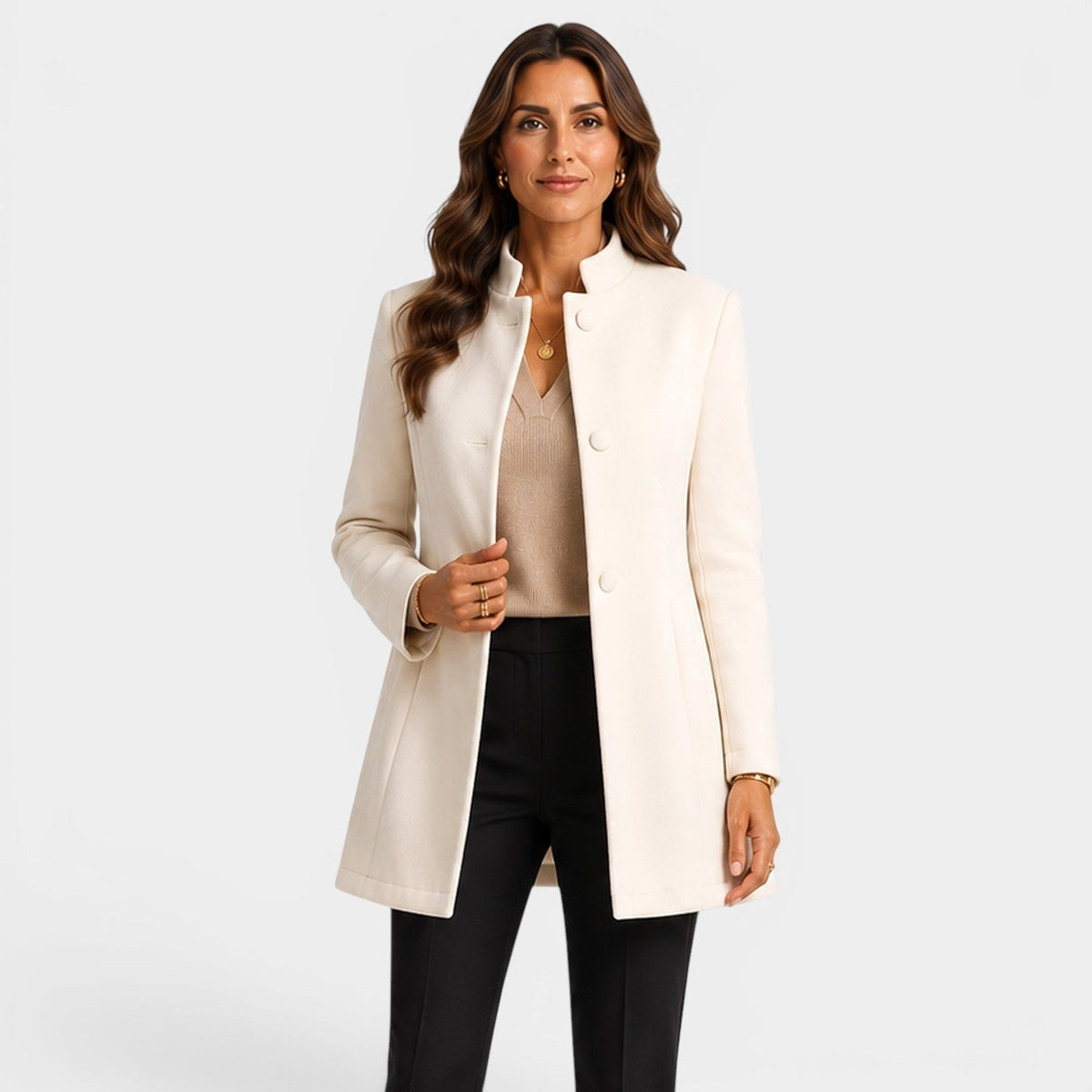 Valentina | Women's Fitted Wool Coat, Classic Button-Front Coat | Animated Apparel