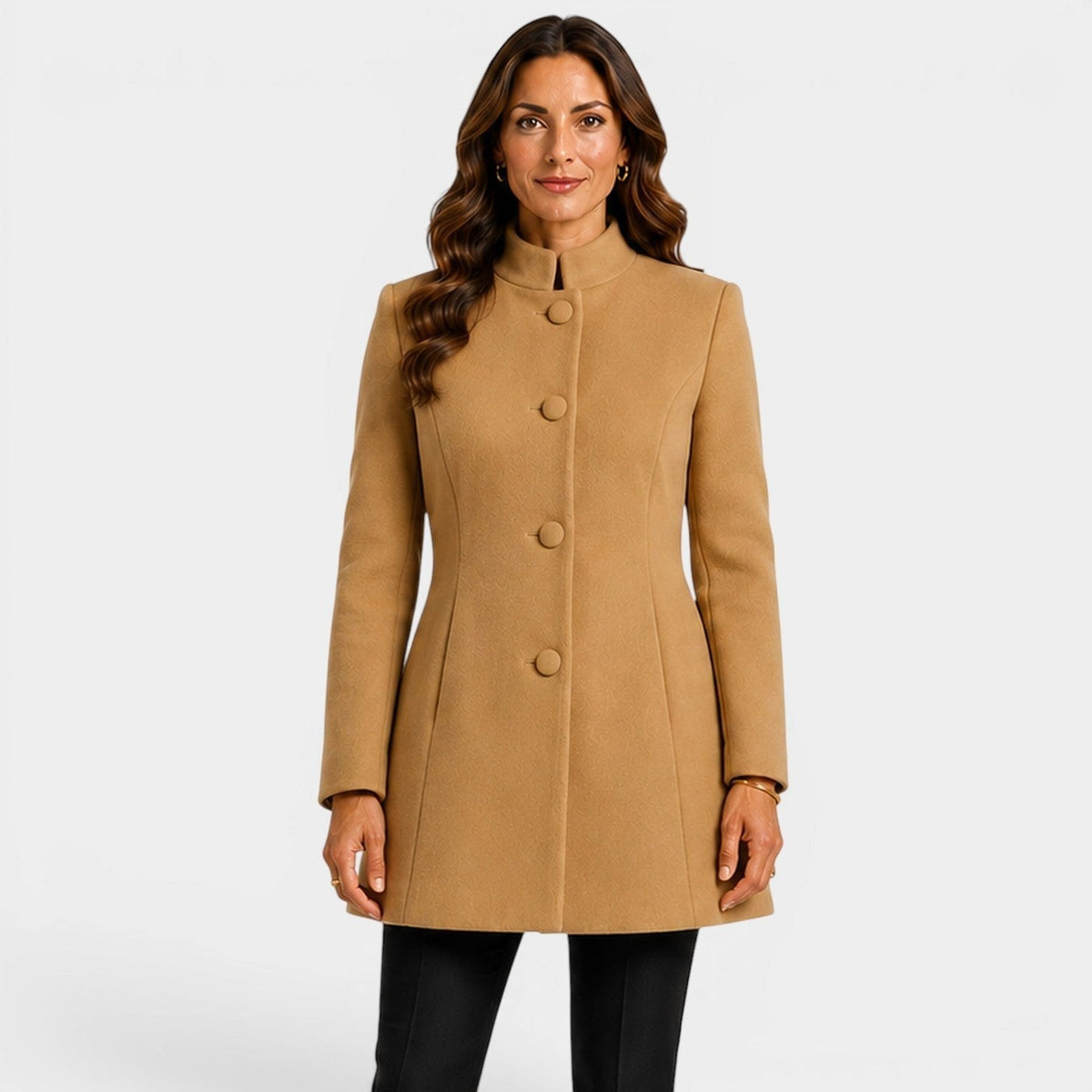 Valentina | Women's Fitted Wool Coat, Classic Button-Front Coat | Animated Apparel