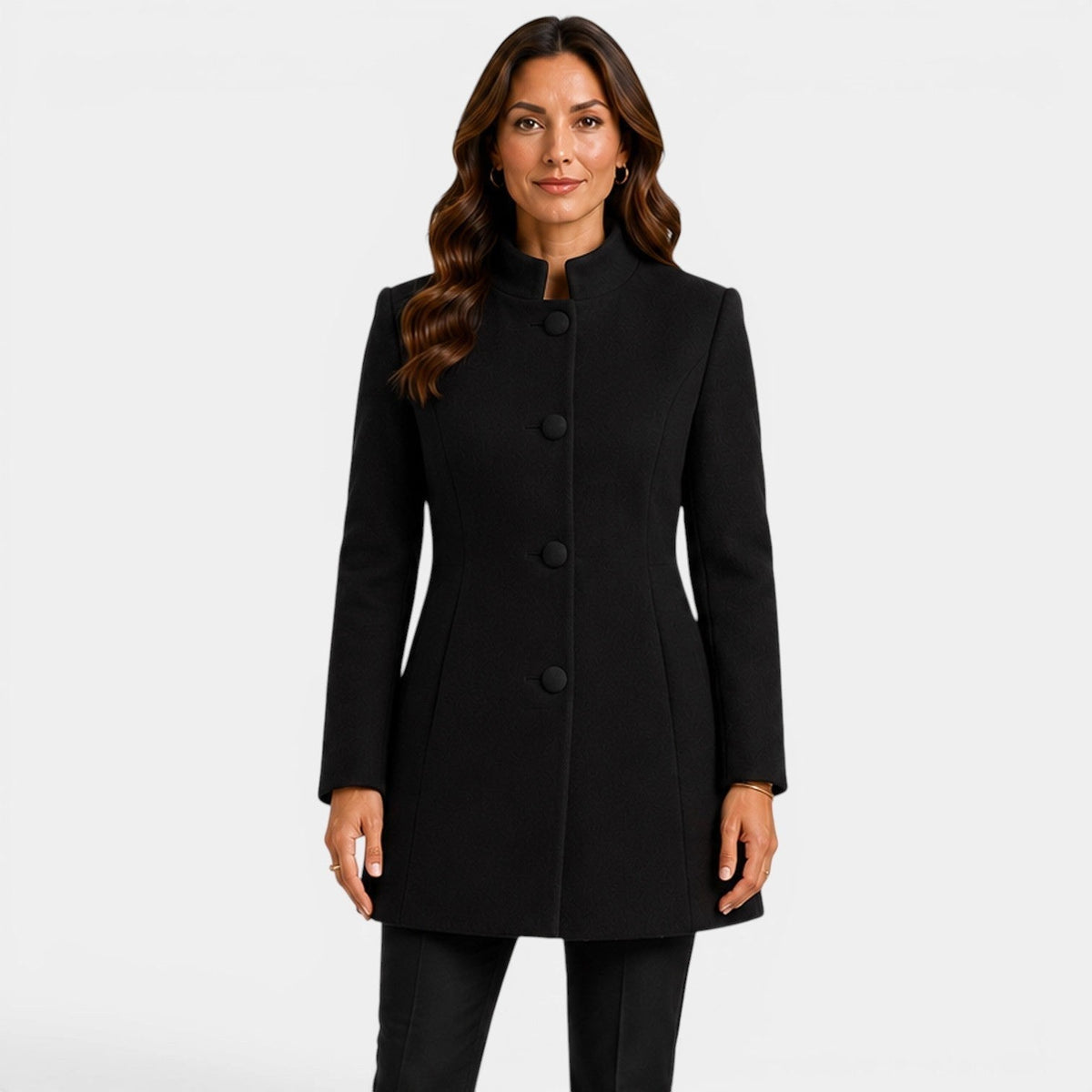 Valentina | Women's Fitted Wool Coat, Classic Button-Front Coat | Animated Apparel
