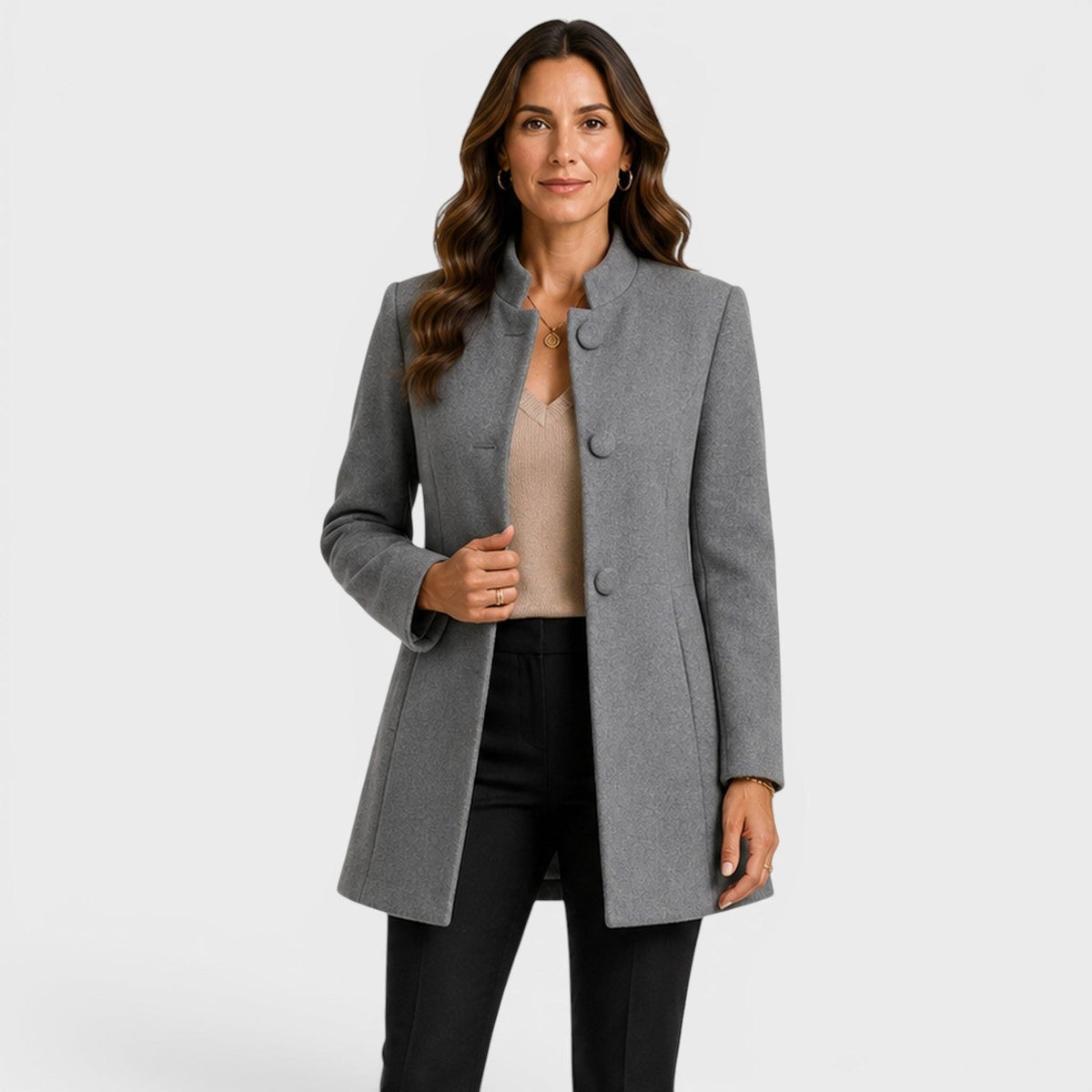 Valentina | Women's Fitted Wool Coat, Classic Button-Front Coat | Animated Apparel