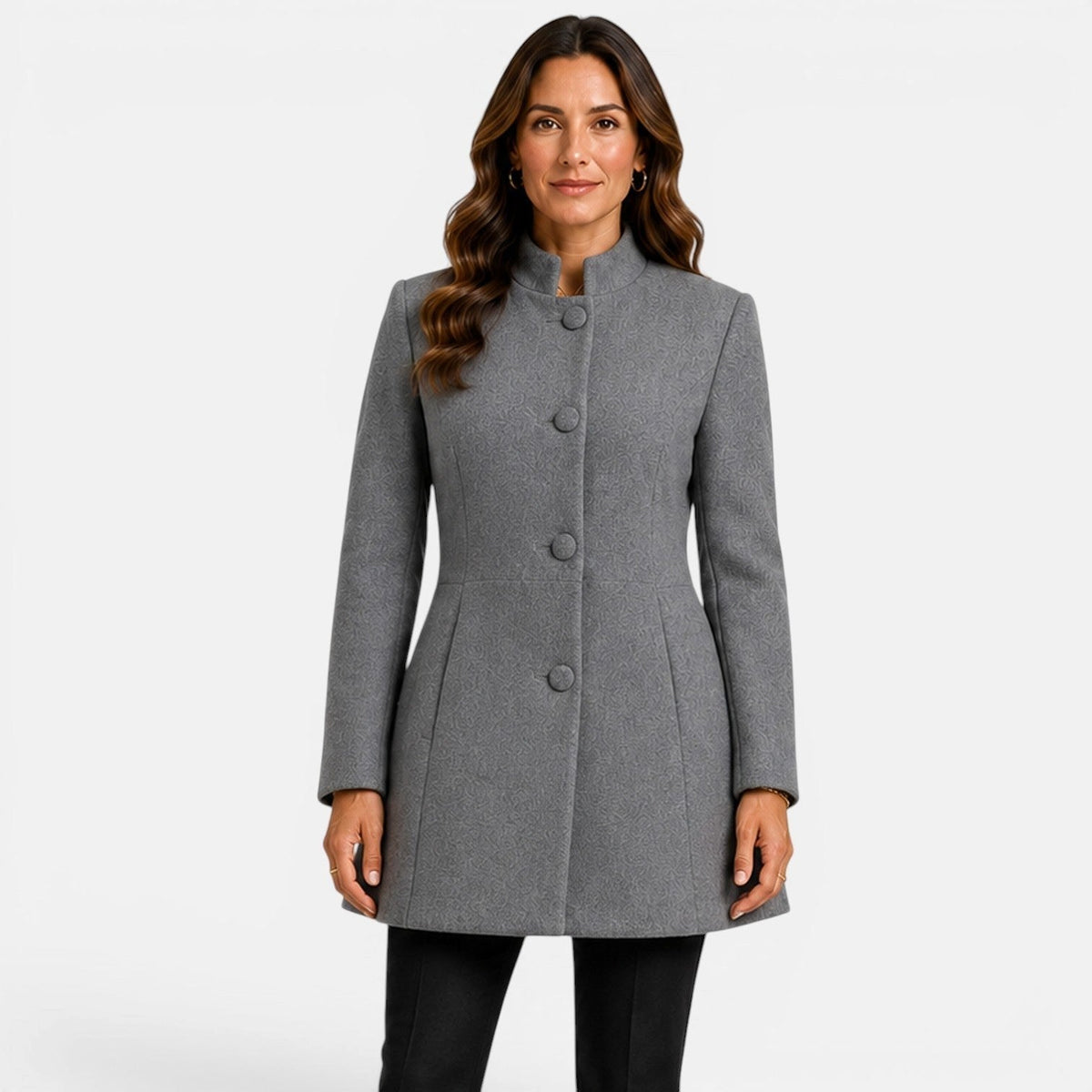 Valentina | Women's Fitted Wool Coat, Classic Button-Front Coat | Animated Apparel