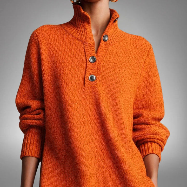 Celine | Women's Wool Mix Knit Polo Dress, Quarter-Button Midi Dress | Animated Apparel