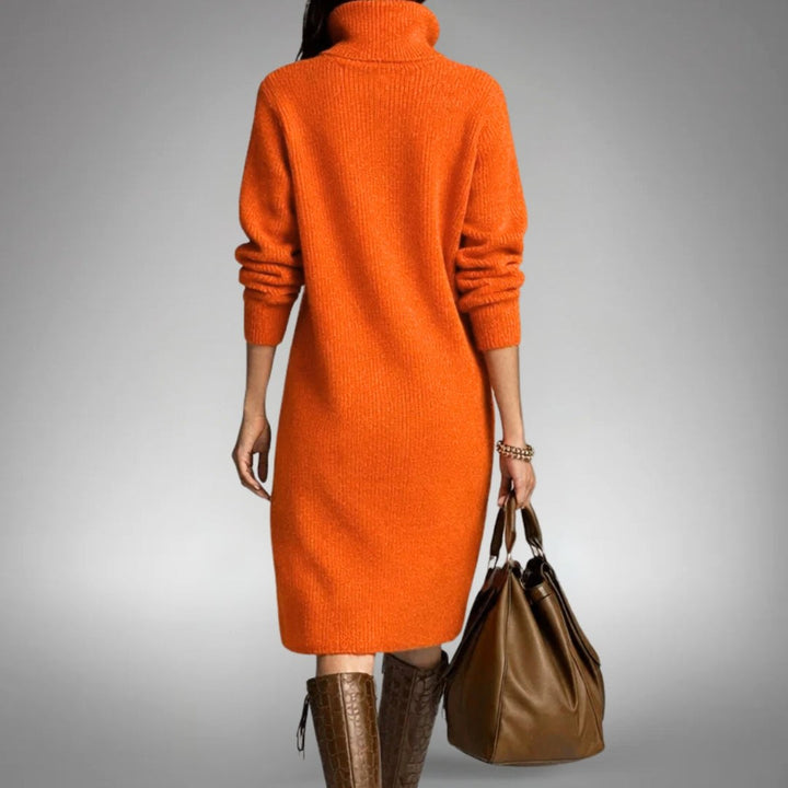 Celine | Women's Wool Mix Knit Polo Dress, Quarter-Button Midi Dress | Animated Apparel