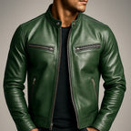 Ian | Men's Vintage Leather Jacket, Timeless Everyday Jacket | Animated Apparel | Green