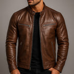 Ian | Men's Vintage Leather Jacket, Timeless Everyday Jacket | Animated Apparel | Brown
