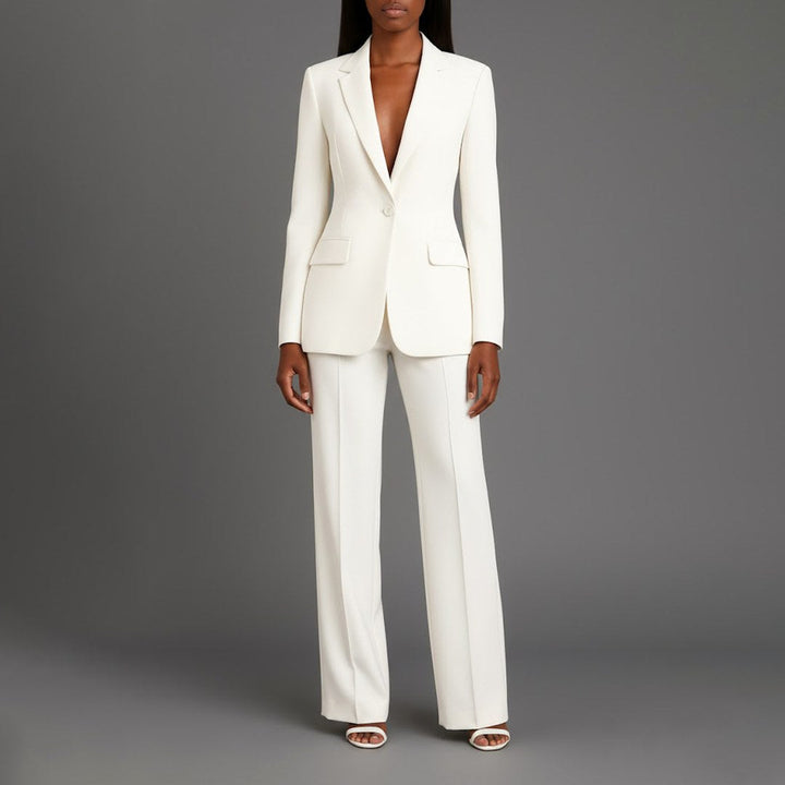 Charlotte | Women's Button Front Blazer Two-Piece Set - White