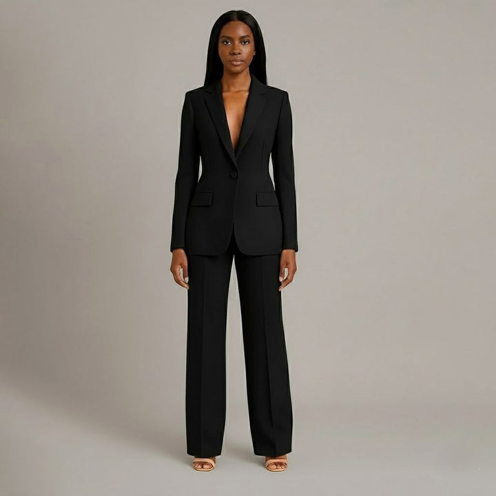 Charlotte | Women's Button Front Blazer Two-Piece Set - Blue